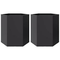 Helloshop26 - Jardinière bac lit surélevé plantes fleurs jardin terrasses lot de 2 hexagone 46 x 40 x 45 cm acier noir 02_0039074 - 3000218040147_0