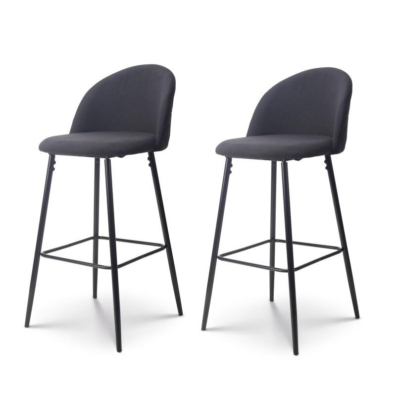 Kosmi Lot de 2 chaises de Bar Design Moderne avec Dossier – Tabouret Haut en Tissu Noir et Pieds Métal Noir – Hauteur 76 cm - noir métal 3760301693741_0