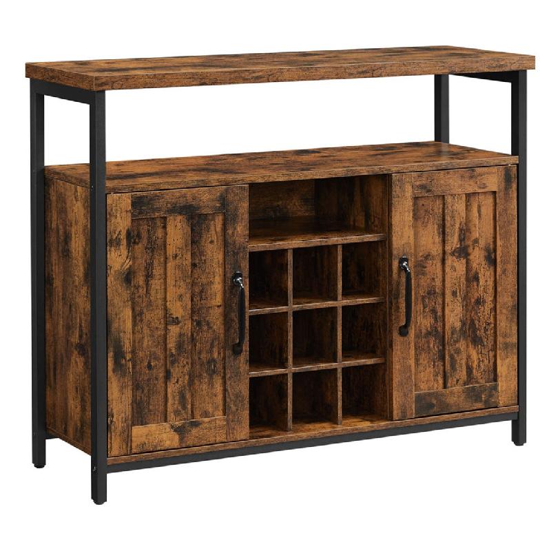 MEUBLE DE RANGEMENT BUFFET AVEC PORTE-BOUTEILLES PLACARD 2 PORTES POUR SALLE À MANGER SALON CUISINE 100 X 35 X 81,4 CM STYLE INDUSTRIEL MARRON RUSTIQUE ET NOIR 12_0002977_0