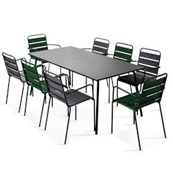 Oviala Business Ensemble table de jardin et 8 fauteuils en métal Vert forêt - vert acier 114618_0