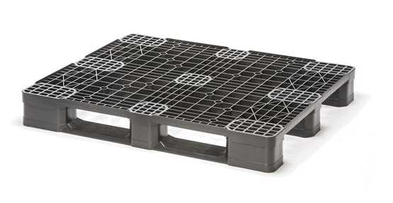 Palette plastique 3 semelles monobloc - UP1012/PA/R - PE recyclé, robuste, pour charges intermédiaires_0