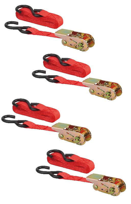 Set de 4 sangles d'arrimage à cliquet 25mm x 4,50m avec crochets S - Rouge - Réf. 00290611 - Marque Thirard_0