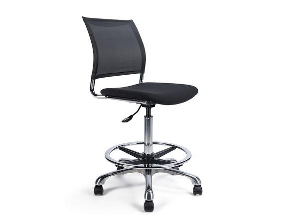 Siège technique d'atelier Plank de Haystak - assise en tissu et dossier en résille noir - roulettes et piètement aluminium poli_0