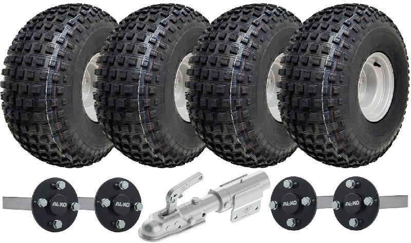 22x11.00-8 Knobby ATV Quad Trailer Kit Wheels ALKO Axles Swivel Hitch Load 620kg_0