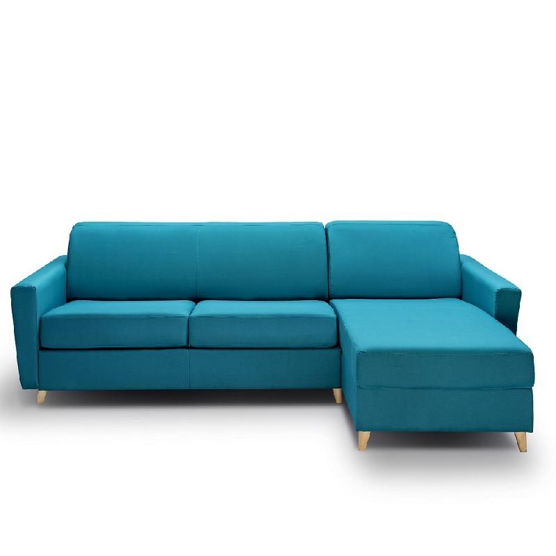 CANAPÉ D'ANGLE VIRGOLA CONVERTIBLE EXPRESS 140 CM SOMMIER LATTES MATELAS 16 CM TISSU BLEU TURQUOISE_0