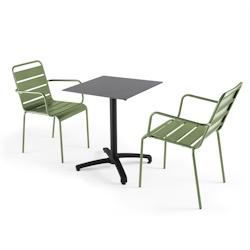 Oviala Business Ensemble table de jardin stratifié foncé et 2 fauteuils vert cactus - Oviala - vert métal 108237_0