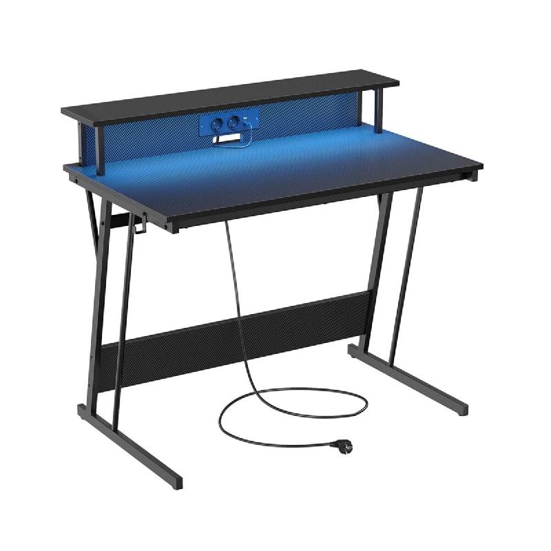 Helloshop26 - Bureau gaming avec led et multiprise table gamer bureau informatique avec rehausseur d'écran pour 2 ordinateurs pour 12_0004630 - acier_0