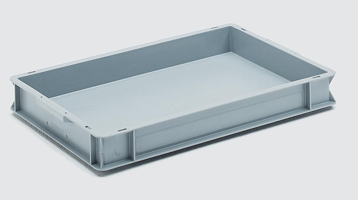 Bac plastique gerbable - KESBAC norme Europe 600x400x75mm - fond plein, parois pleines, poignées fermées_0