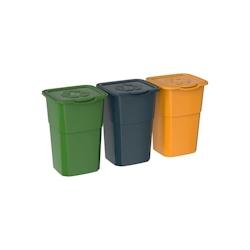 DEA Home - Lot de 3 poubelles de tri sélectif 50L chacune (jaune, bleu, vert) avec couvercles - 39x36xH54 cm - Multicolore_0