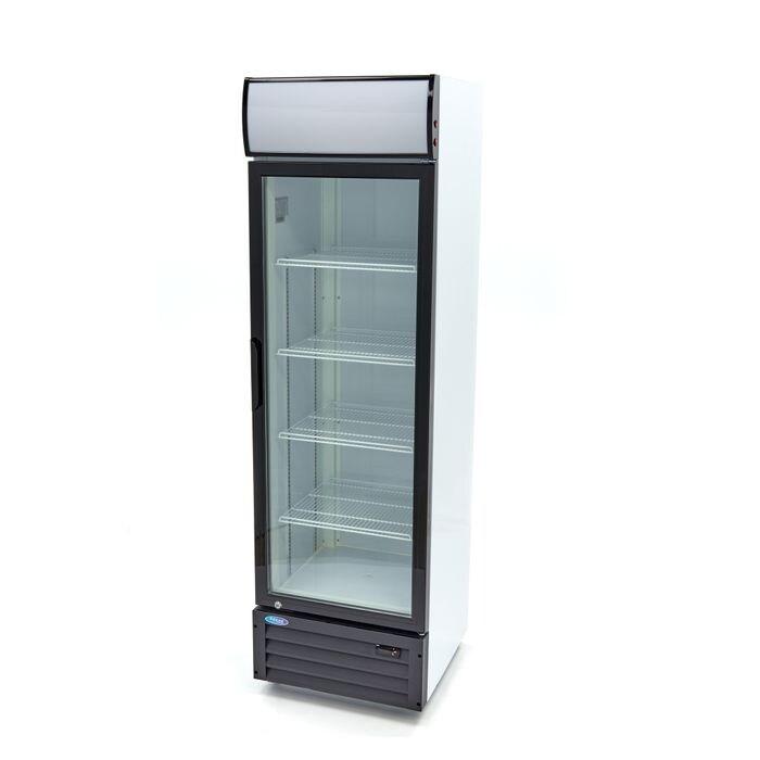 Maxima - 9404020 Réfrigérateur à boissons 360L, 1 porte vitrée avec serrure, LED, 4 étagères en inox réglables, blanc, 60.5x57.8x198 cm - noir_0