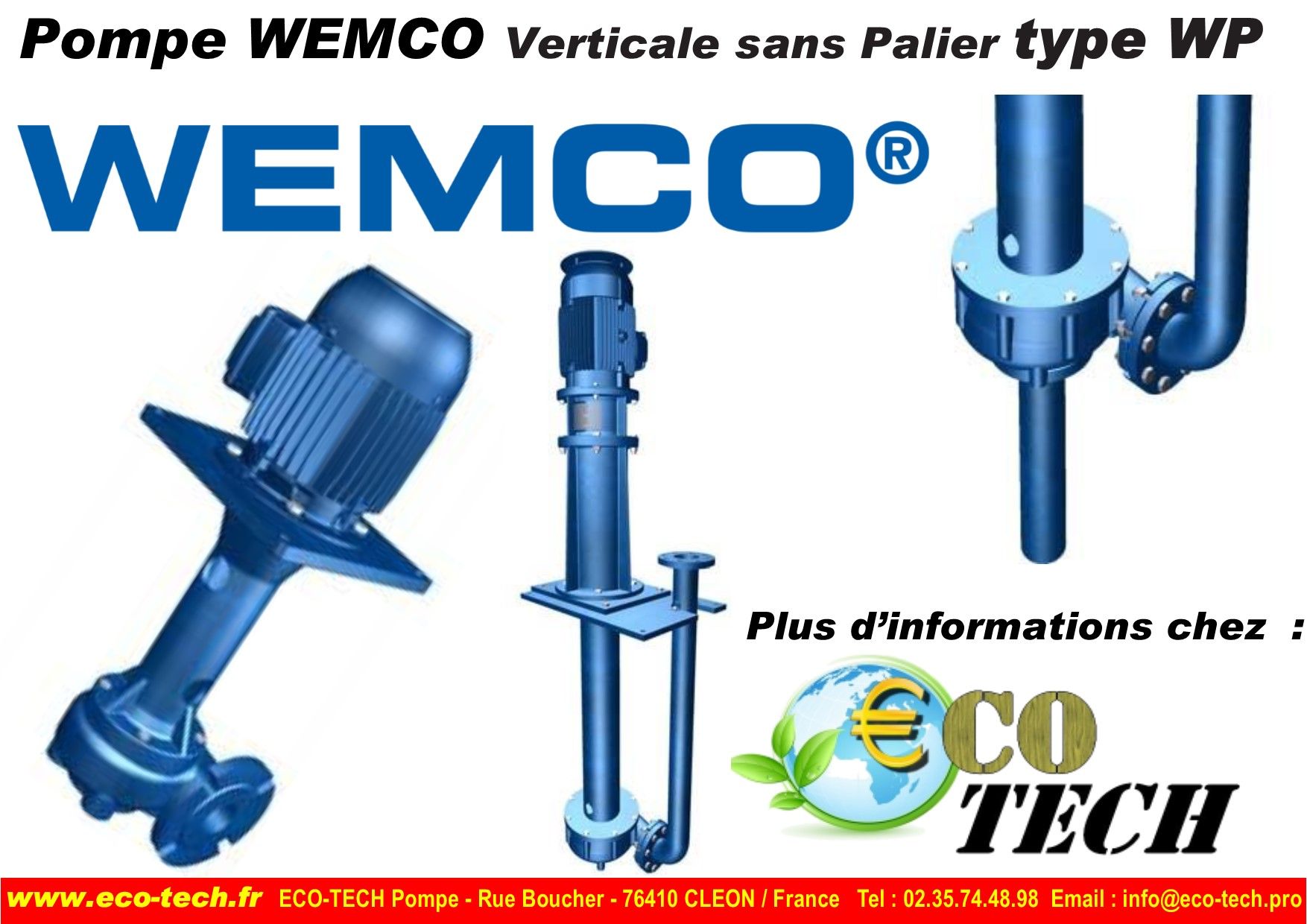 Pompe Wemco verticale sans palier - Type WP - Longueur sous plan de 400 à 1900 mm - Refoulement tangentiel_0
