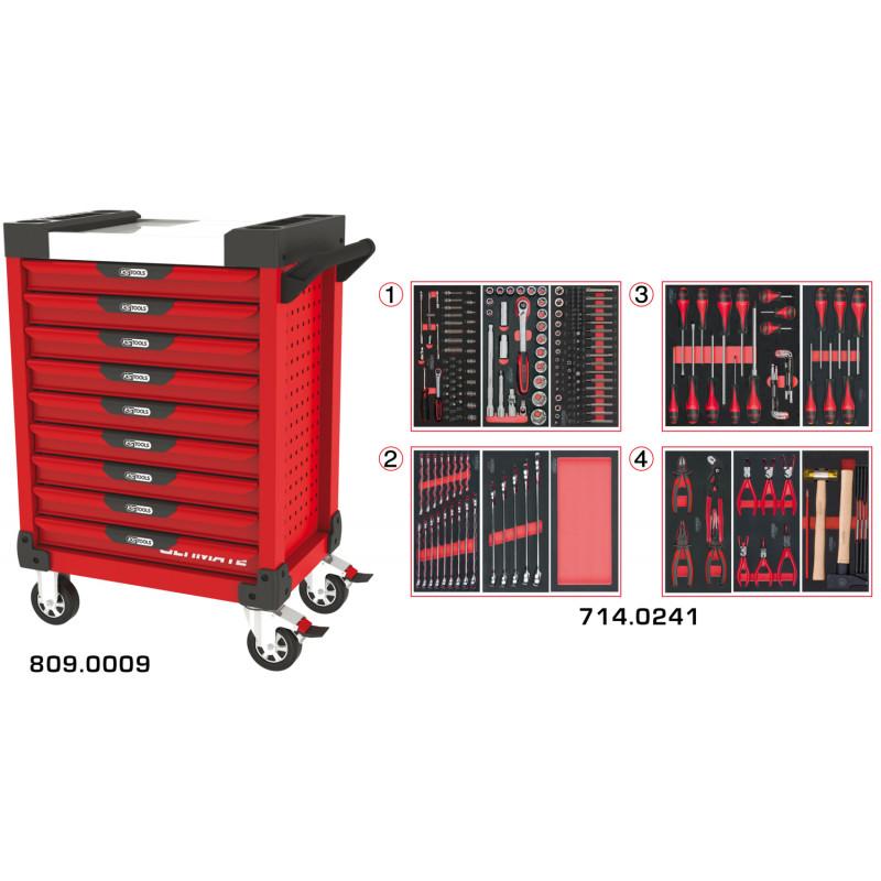 Servante PEARLline rouge 9 tiroirs équipée de 241 outils - KS Tools | 809.9241_0