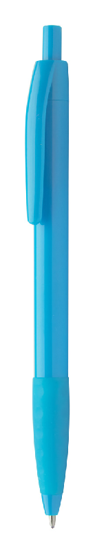 Stylo à bille en plastique avec grip en caoutchouc coloré - couleur bleu clair - poids 7g_0