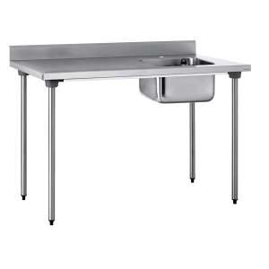 TABLE DU CHEF - 1 BAC DROITE 400X400 MM - INOX - ADOSSÉE - 1400X700X900 MM - SANS ÉTAGÈRE_0