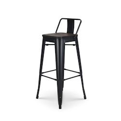 Tabouret de bar en métal noir mat assise en bois foncé hauteur 76 cm - Style Industriel x1 Kosmi - noir 3760301690870_0