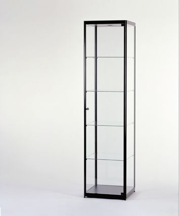 Vitrine colonne verre et aluminium noir porte battante securisee l 50 cm_0