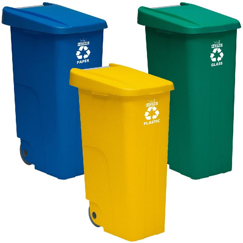 WellHome - Pack 3 Poubelles 110L Idéales pour le Recyclage, Bleue, Verte et Jaune - multicolore plastique PK3587_0