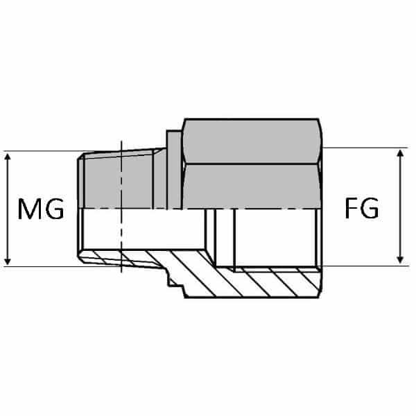 Adaptateur droit mâle gaz conique x femelle gaz cylindrique prolongé - 3/4' , 26.44 , 1