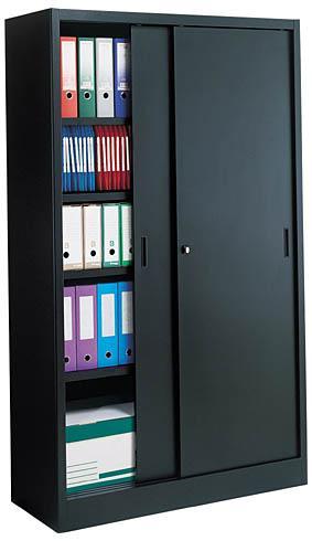 ARMOIRE MÉTALLIQUE GRAND VOLUME - JUMBO PORTES COULISSANTES L 120 X H 200 X P 45 CM NOIR