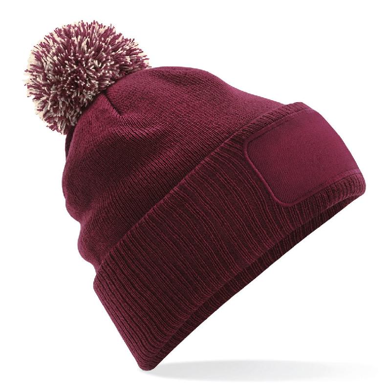 Bonnet à pompon patch Snowstar - Beechfield - Réf: B443 - 100% acrylique toucher doux - Pompon bicolore et patch en coton sergé_0