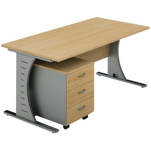 BUREAU PIEDS CLAP 140X80 CM+CAISSON MOBILE 3 TIR. NOYER /ALU