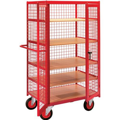 CHARIOT GRILLAGÉ ROUGE 3 COTÉS COUVERCLE PORTES 1200MMX800MM - FIMM