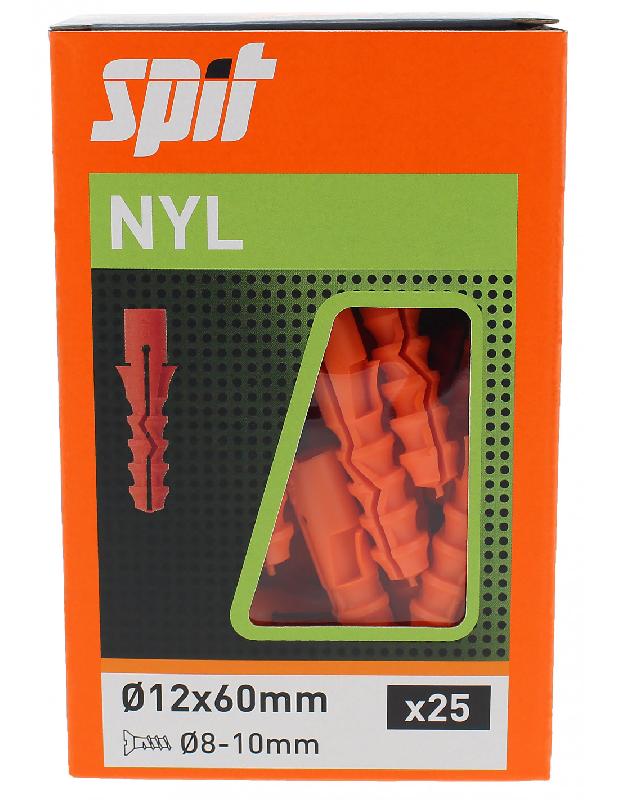 CHEVILLE À EXPANSION NYLON SANS COLLERETTE 12X60 BOÎTE DE 25 PIÈCES - SPIT - 57150
