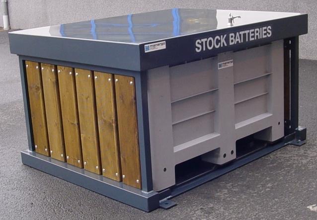 Conteneur pour batteries usées SB60 - Habillage bois - Réceptacle 600L avec structure tubulaire en acier_0