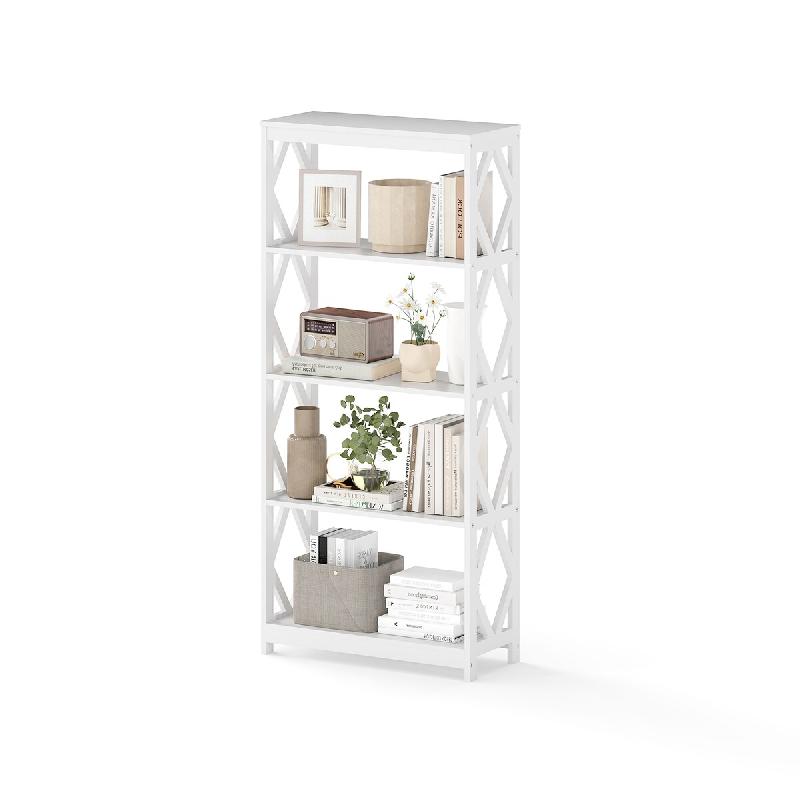 COSTWAY Étagère 5 niveaux, bois structuré, blanc, cuisine/salon/chambre, 70x30x155 cm - blanc Bois manufacturé VH35462IT_0