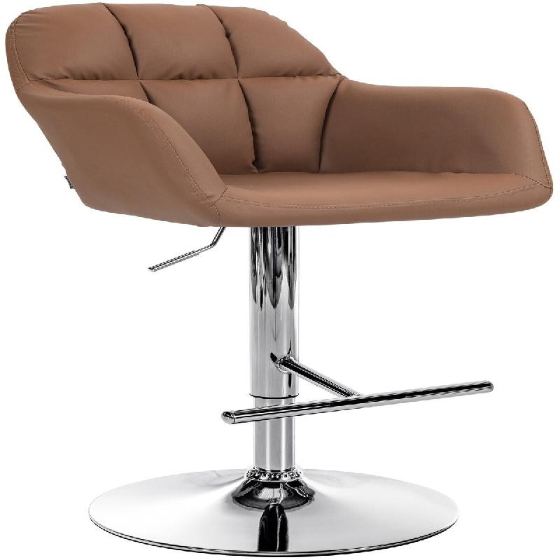 Décoshop26 - Tabouret de bar chaise haute x1 fonction rotation 360° en PVC marron clair avec coutures décoratives piètement métal 10_0005258 - ma_0
