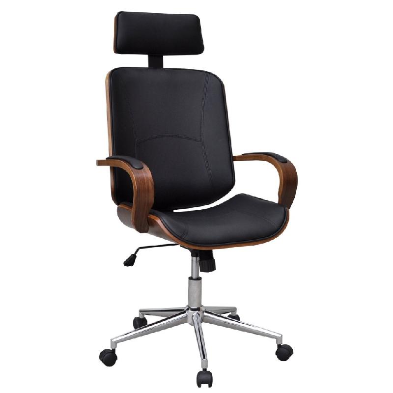 Fauteuil de bureau en bois de noyer - Repose-tête luxe noir - Réf. 0502018_0