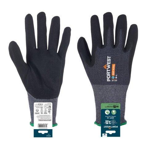 LOT DE 6 - PORTWEST APR12 GANT SG GRIP 15 NITRILE (RETAIL) GRIS/NOIR - TAILLE L