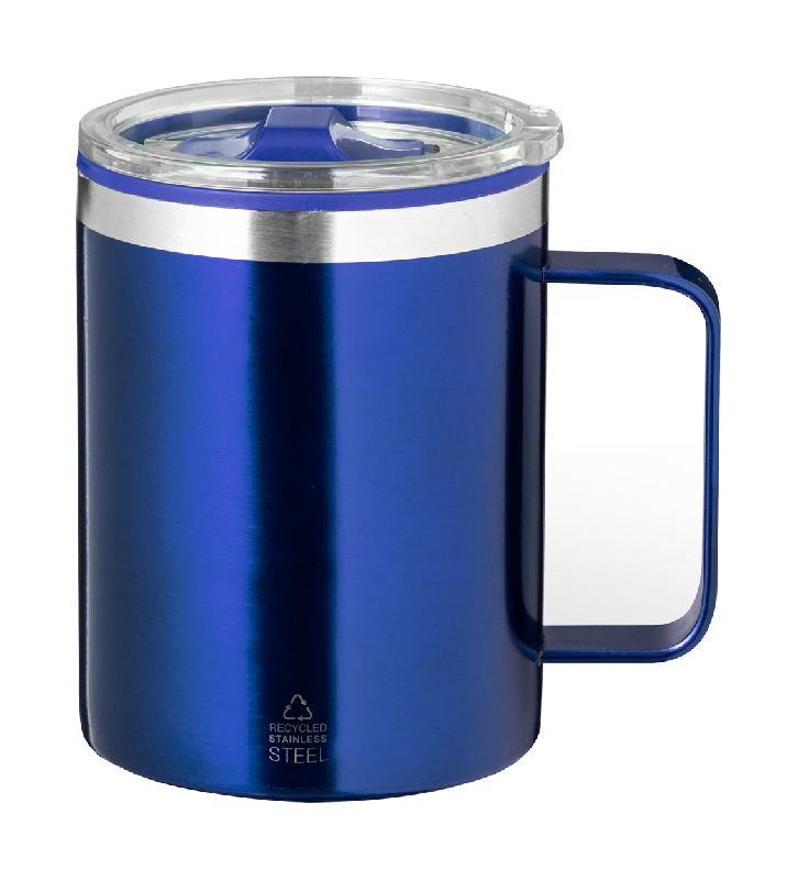 Mug thermos isotherme - double paroi en acier inoxydable recyclé - 400 ml - bleu_0