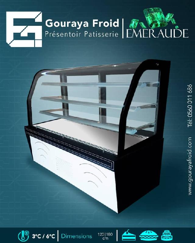 Présentoir pâtisserie ÉMERAUDE - réfrigéré, design en Corian, inox, verre - température 3°C à 6°C_0