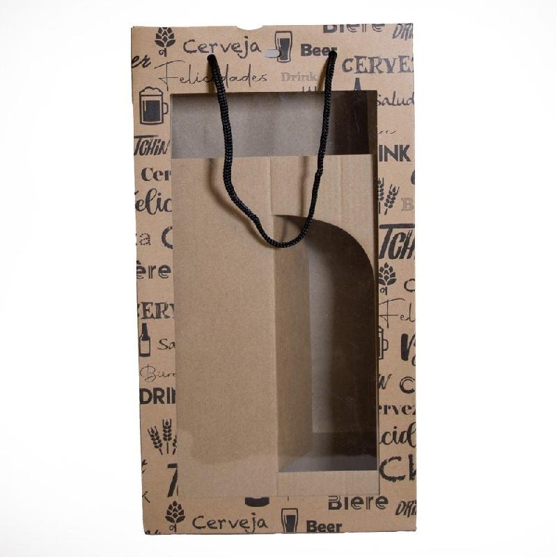 Sac 2 bouteilles de bière fenêtre poignée cordon Tour du monde 19x9x35 cm-par 10_0