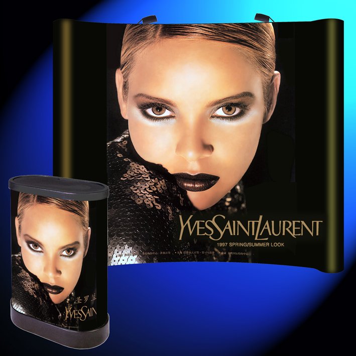 Stand d'exposition - Stand parapluie courbe 3x3 pour salon avec mur d'image - 230x344 cm_0