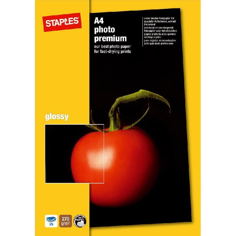 STAPLES STAPLES PAPIER PHOTO A4 (210 X 297 MM) BRILLANT 270G/M² 25 FEUILLES