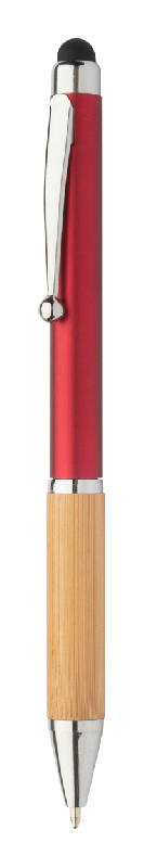 Stylo à bille stylet - plastique et bambou - finition métallique - encre bleue - couleur rouge_0