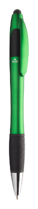 Stylo à bille stylet en plastique avec grip caoutchouc, embout chromé et aspect métallique - encre noire, bleue et rouge_0