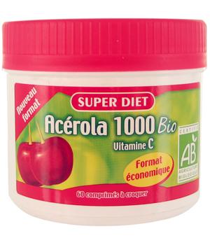 SUPERDIET - ACÉROLA BIO 1000 VITAMINE C MAXI POT DE 60 COMPRIMÉS