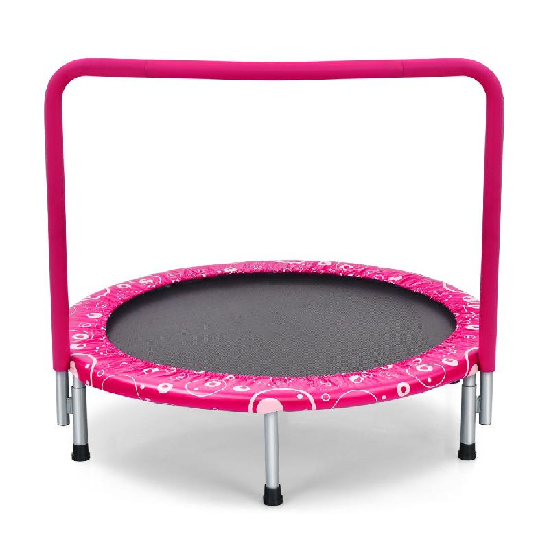 Trampoline pliable pour enfants - diamètre 92 cm, housse de sécurité matelassée, poignée recouverte - intérieur, 150 kg, rose et noir - 20_0006087_0