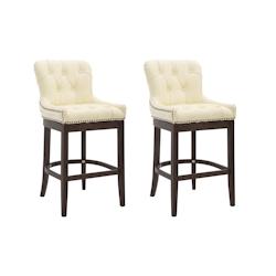 CLP Lot de 2 Tabourets de bar Lakewood en véritable Cuir Crème/Antique - beige cuir 304572_0