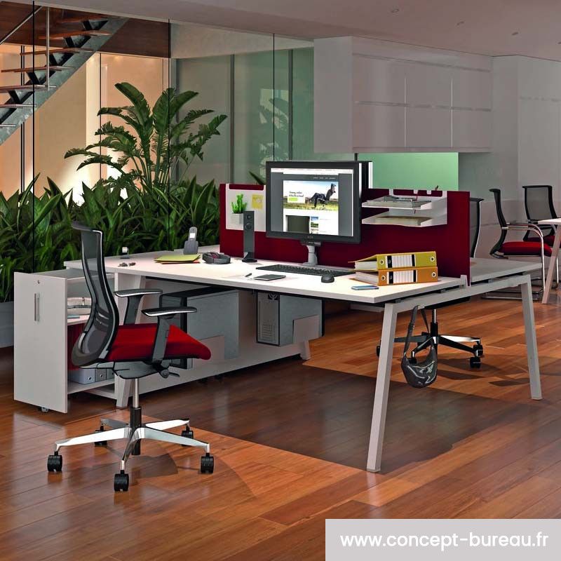 Collab - bureau open space pour 2 personnes - plateau mélaminé 25 mm - piétement en acier époxy_0