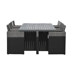 DCB GARDEN - Ensemble repas encastrable 8 places en résine tressée noire avec structure aluminium - PVC-8-ALU-N_0