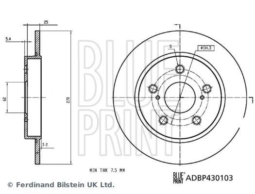 Disque de frein Blue Print ADBP430103 - Arrière - Plein - Boîte de 1 disque_0
