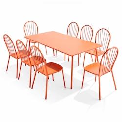 Oviala Business Ensemble table de terrasse et 8 chaises bistrot en acier orange - orange acier 109529_0