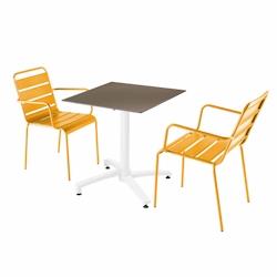Oviala Business Ensemble table de terrasse stratifié taupe avec 2 fauteuils jaune - jaune métal 110835_0
