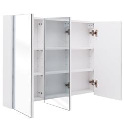 Helloshop26 - Armoire de salle de bain murale avec miroir 3 portes 6 étagères réglables 3 positions 90 x 11 x 65 cm blanc 20_0001656 - 3001073132695_0