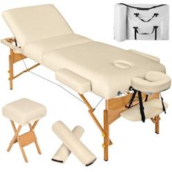 Helloshop26 - Table de massage Pliante 3 Zones, Tabouret, Rouleau + Housse beige 2008140 - 3000138321388_0