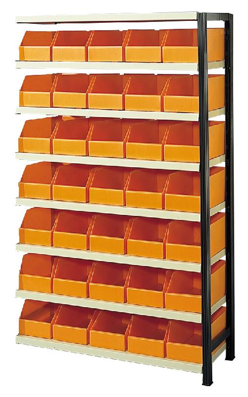 Kit suivant rayonnage avec 35 bacs plastiques oranges 10.5 l_0